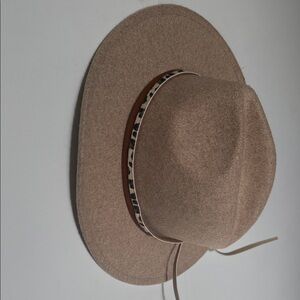 Tan Wide Brim Hat with Animal Print Band